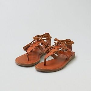 Women’s American Eagle Ankle Tie Sandals Cognac 9
